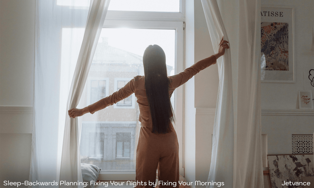 Person getting morning sunlight through window as part of a healthy sleep routine.