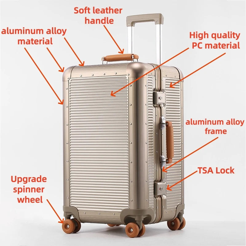 2026 New Suitcase with Aluminum Frame TSA Lock Travel Trolley Case Bag High Quality PC Material Rolling Luggage 20/24/28 inch Jetvance
