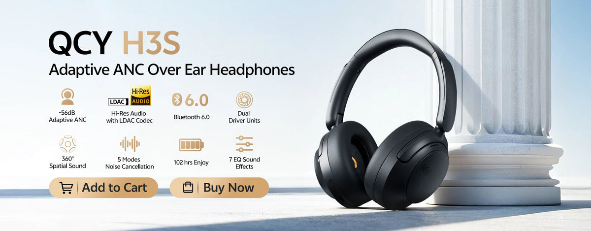 QCY H3S -56dB Adaptive ANC Over Ear Headphone Hi-Res LDAC Spatial Sound Wireless Earphone Bluetooth 6.0 Dual Driver 102H Headset Jetvance