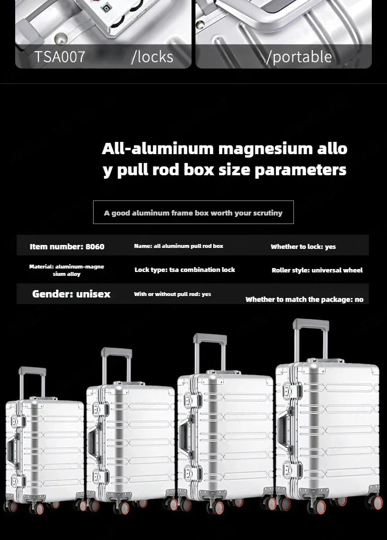 Large Capacity Trolley Suitcase Travel Bag Aluminum-magnesium Alloy Travel Suitcase Business Rolling Luggage Jetvance