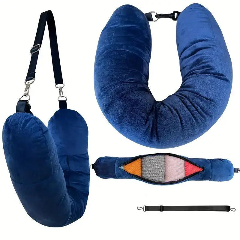 Travel Neck Pillow With Fillable Clothing Storage Bag U-Shaped Pillowcase Crystal Fleece Neck Pillow Cover For Airplane Travel Jetvance