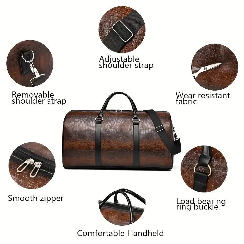 Large Capacity Retro Crocodile-Textured Travel Duffel Bag - Durable Unisex Vacation Luggage,  Versatile Gift for Men & Women Jetvance