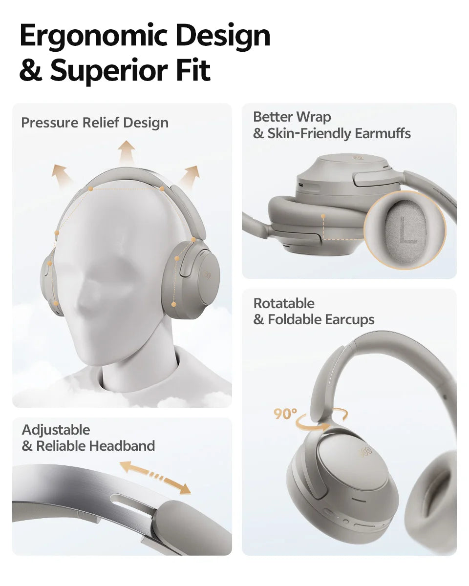 QCY H3S -56dB Adaptive ANC Over Ear Headphone Hi-Res LDAC Spatial Sound Wireless Earphone Bluetooth 6.0 Dual Driver 102H Headset Jetvance