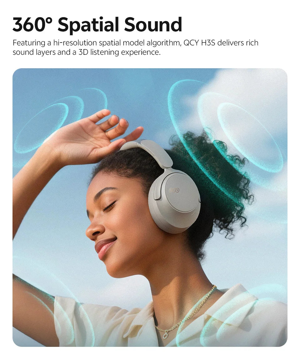 QCY H3S -56dB Adaptive ANC Over Ear Headphone Hi-Res LDAC Spatial Sound Wireless Earphone Bluetooth 6.0 Dual Driver 102H Headset Jetvance