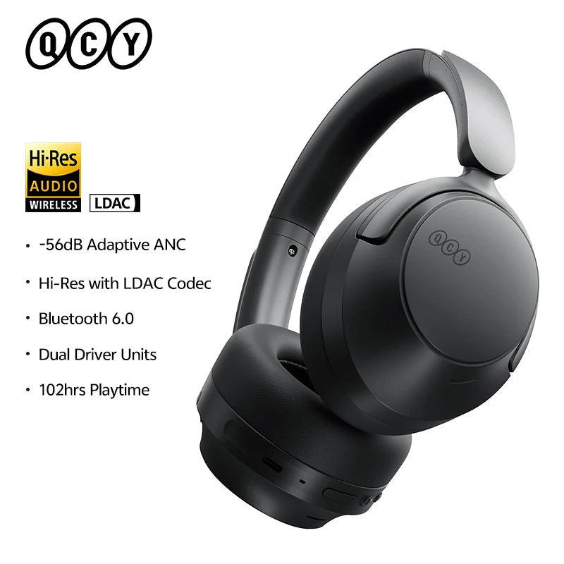 QCY H3S -56dB Adaptive ANC Over Ear Headphone Hi-Res LDAC Spatial Sound Wireless Earphone Bluetooth 6.0 Dual Driver 102H Headset Jetvance