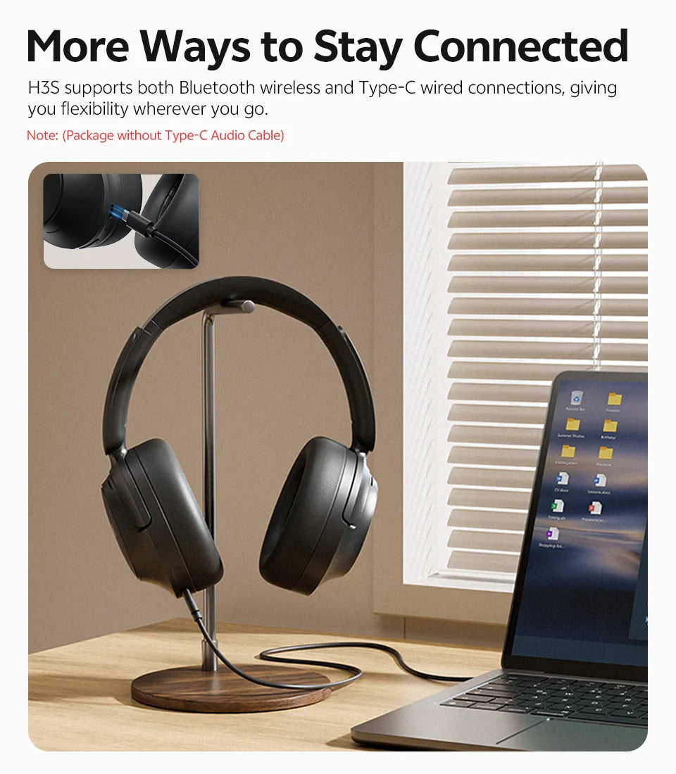 QCY H3S -56dB Adaptive ANC Over Ear Headphone Hi-Res LDAC Spatial Sound Wireless Earphone Bluetooth 6.0 Dual Driver 102H Headset Jetvance