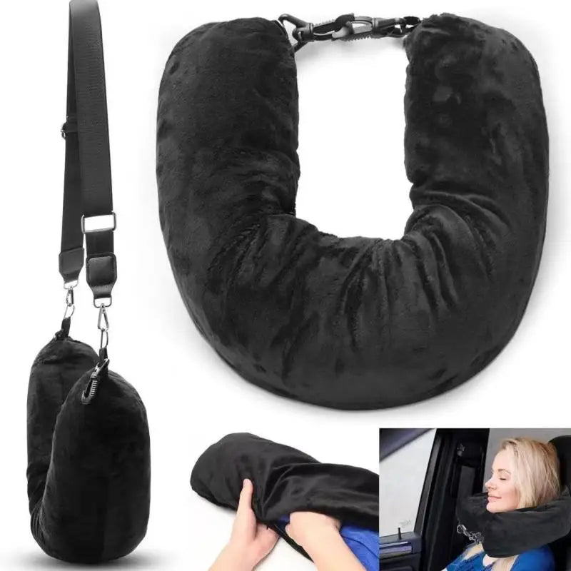 Travel Neck Pillow With Fillable Clothing Storage Bag U-Shaped Pillowcase Crystal Fleece Neck Pillow Cover For Airplane Travel Jetvance