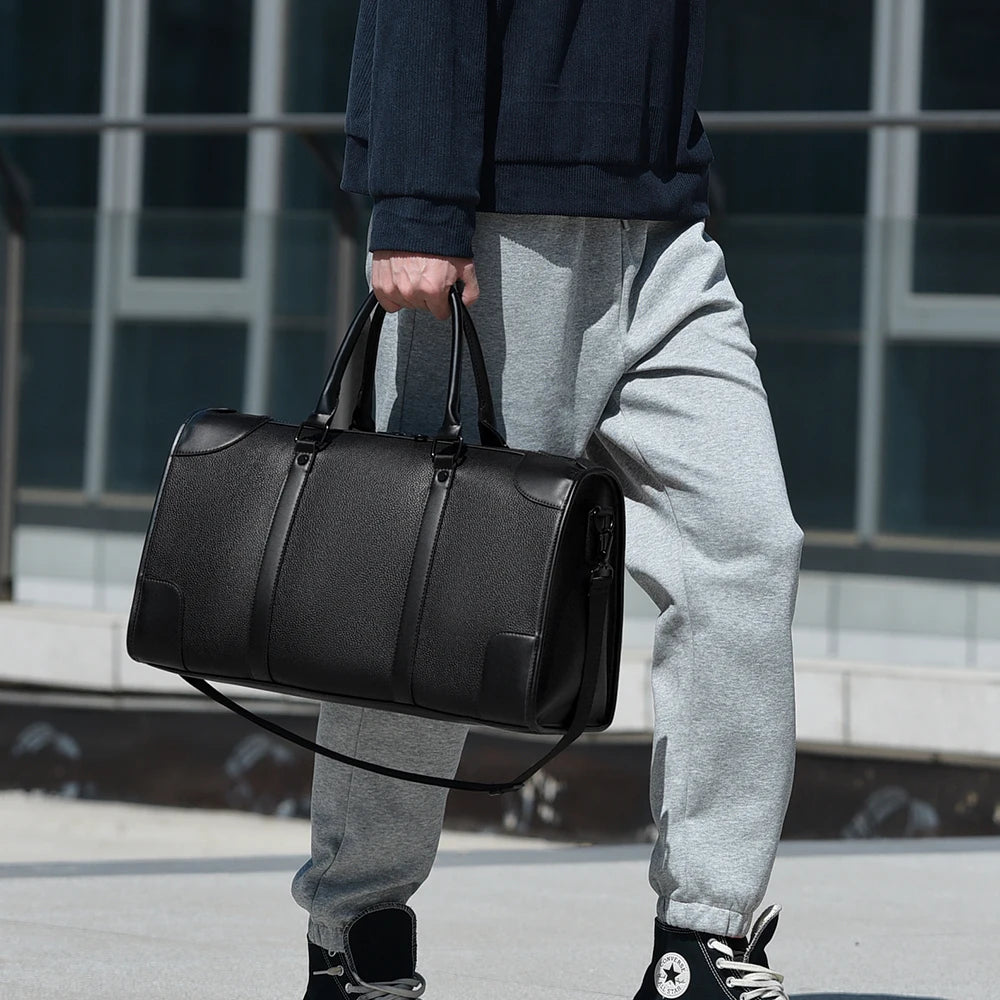 Men‘s Luxe Business Travel Tote Bag Large Capacity with 15.6' Laptop Waterproof PU Material Lightweight for Trip Gym Out School Jetvance