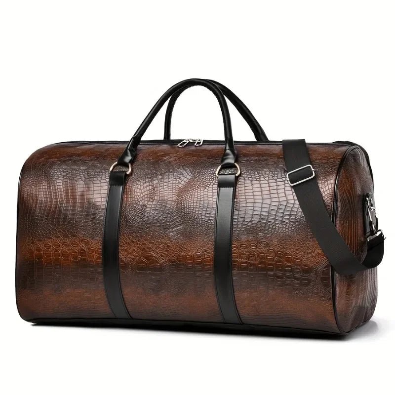 Large Capacity Retro Crocodile-Textured Travel Duffel Bag - Durable Unisex Vacation Luggage,  Versatile Gift for Men & Women Jetvance