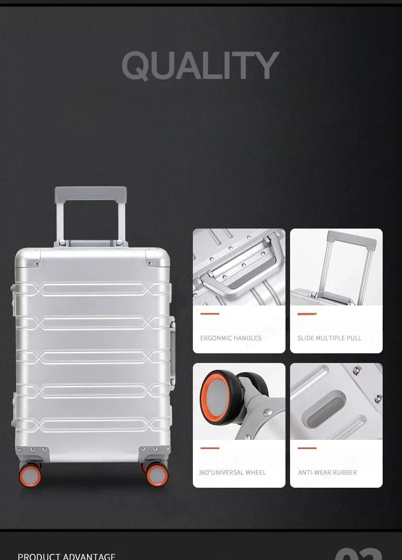 Large Capacity Trolley Suitcase Travel Bag Aluminum-magnesium Alloy Travel Suitcase Business Rolling Luggage Jetvance