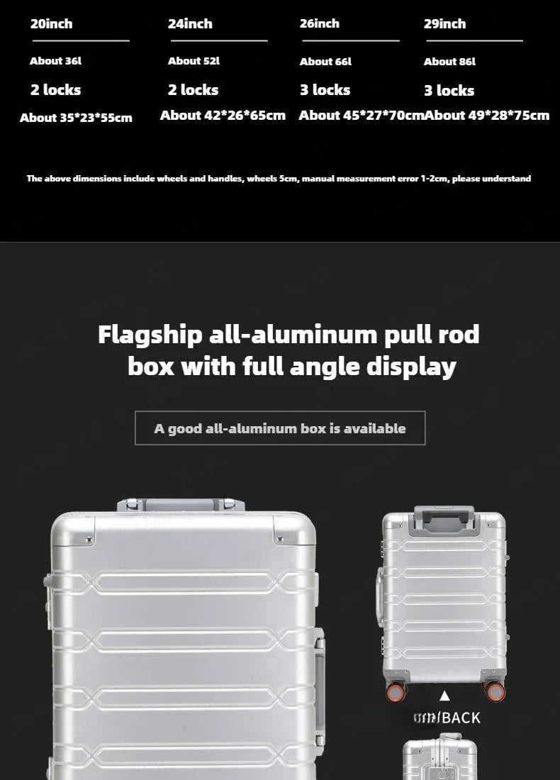 Large Capacity Trolley Suitcase Travel Bag Aluminum-magnesium Alloy Travel Suitcase Business Rolling Luggage Jetvance
