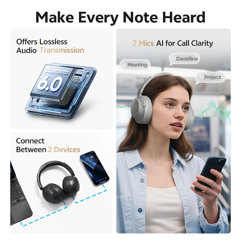 QCY H3S -56dB Adaptive ANC Over Ear Headphone Hi-Res LDAC Spatial Sound Wireless Earphone Bluetooth 6.0 Dual Driver 102H Headset Jetvance