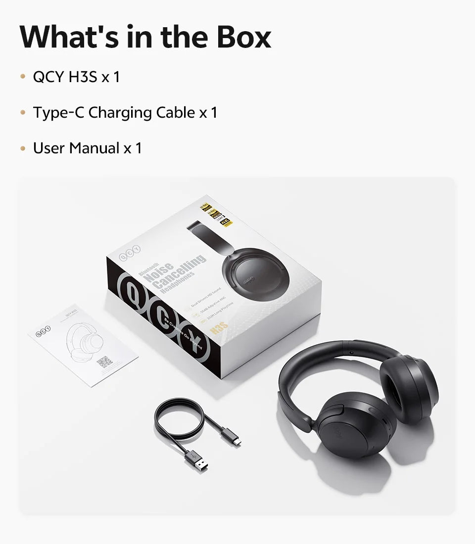 QCY H3S -56dB Adaptive ANC Over Ear Headphone Hi-Res LDAC Spatial Sound Wireless Earphone Bluetooth 6.0 Dual Driver 102H Headset Jetvance