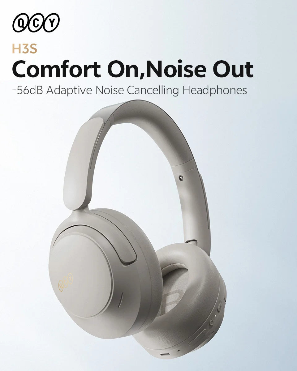 QCY H3S -56dB Adaptive ANC Over Ear Headphone Hi-Res LDAC Spatial Sound Wireless Earphone Bluetooth 6.0 Dual Driver 102H Headset Jetvance