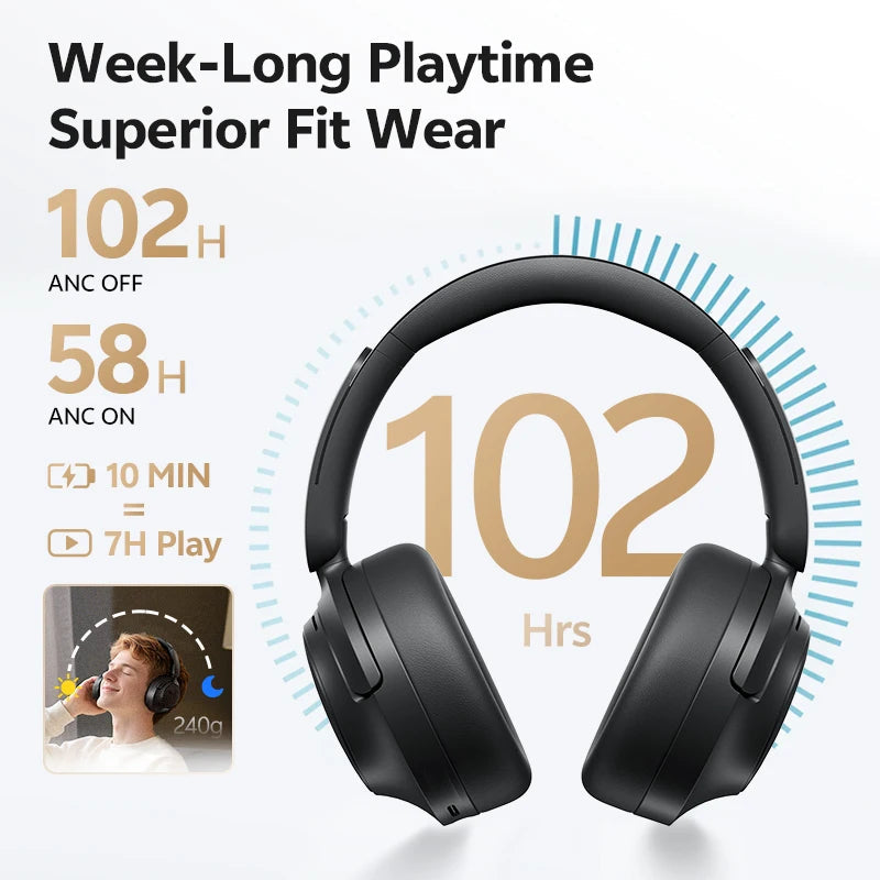 QCY H3S -56dB Adaptive ANC Over Ear Headphone Hi-Res LDAC Spatial Sound Wireless Earphone Bluetooth 6.0 Dual Driver 102H Headset Jetvance